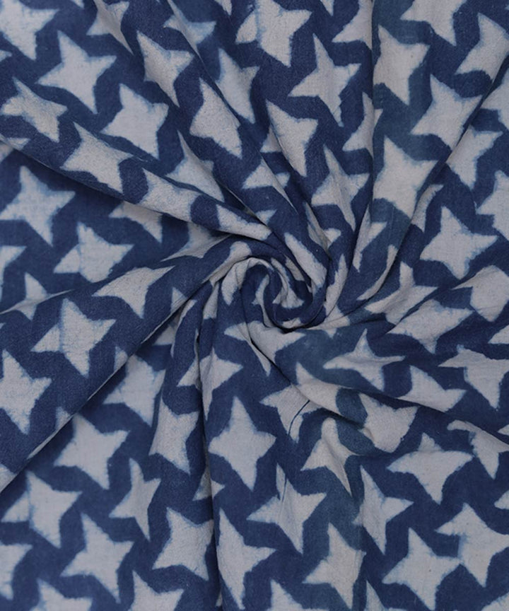Indigo and white natural dye star pattern handblock print fabric