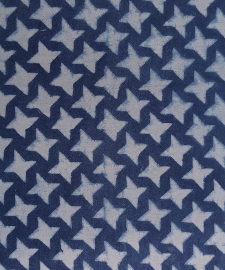 Indigo and white natural dye star pattern handblock print fabric