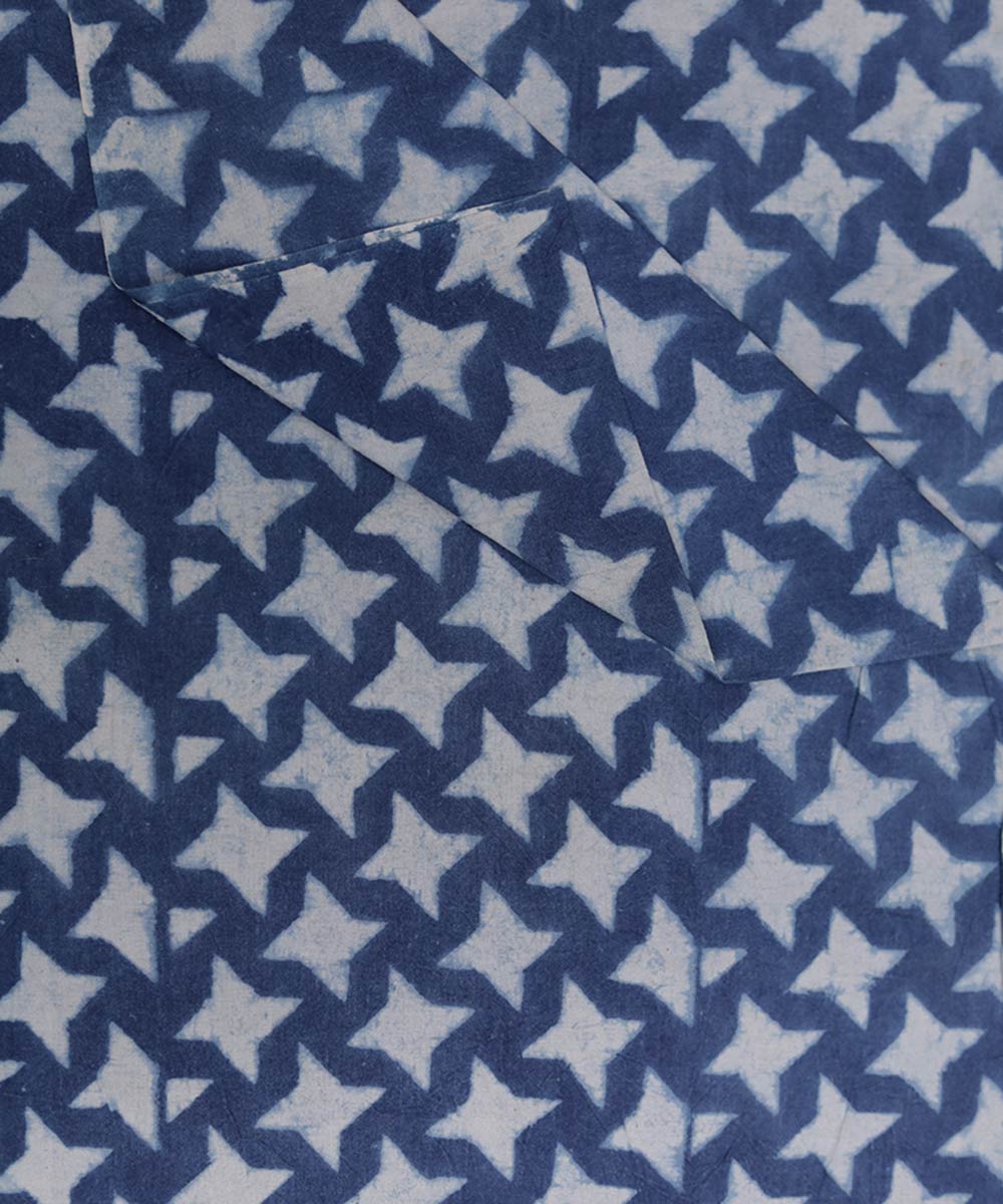 Indigo and white natural dye star pattern handblock print fabric