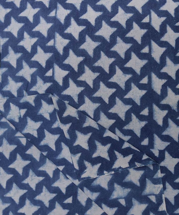 Indigo and white natural dye star pattern handblock print fabric