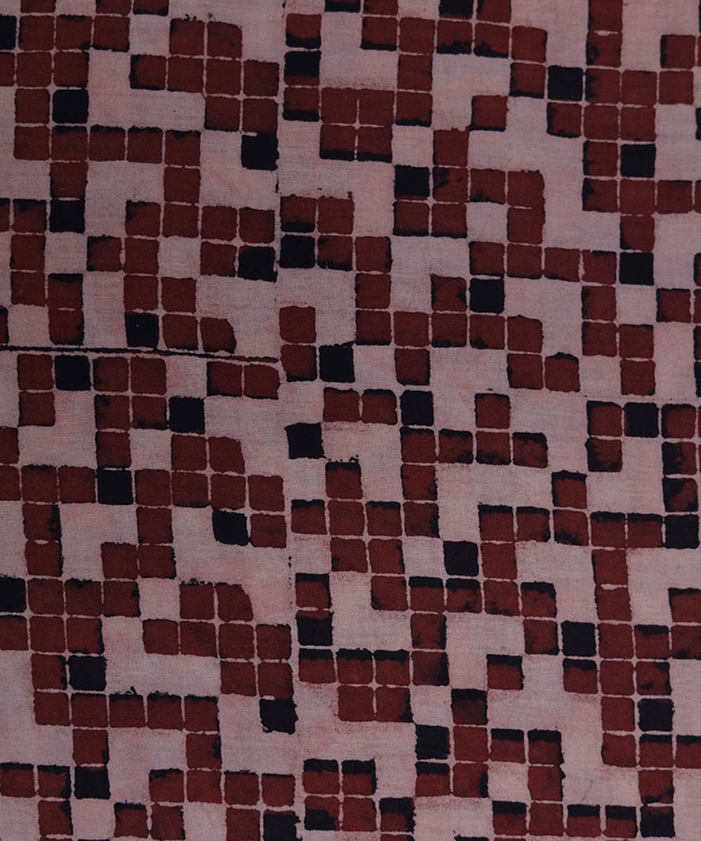 Red off white natural dye block print mosaic pattern cotton fabric