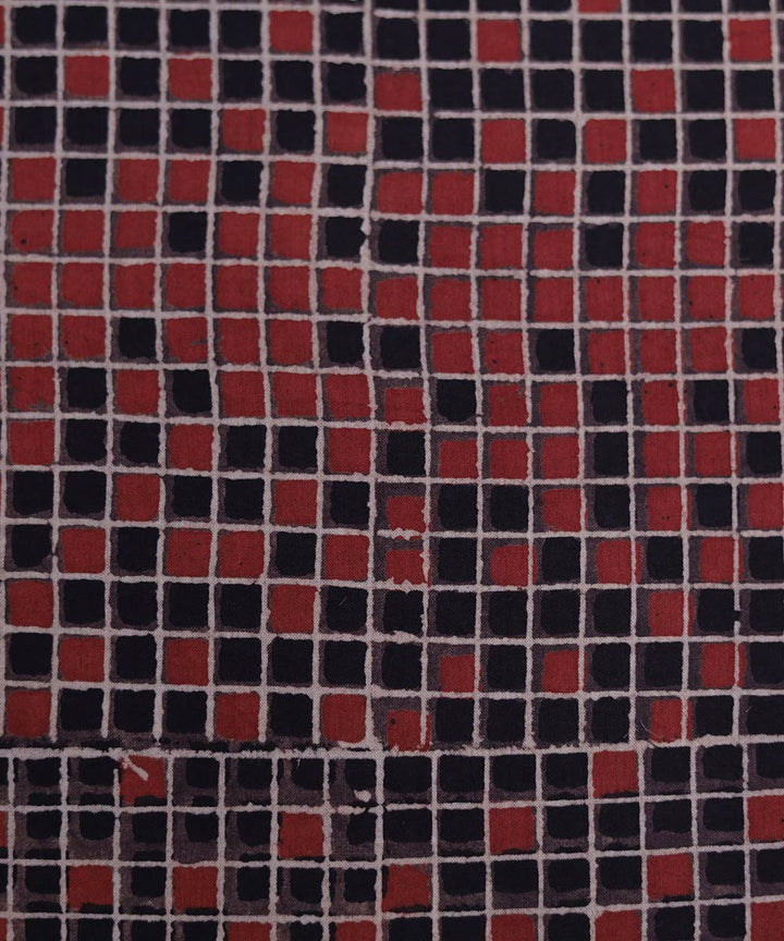 Red black natural dye hand block print mosaic pattern cotton fabric