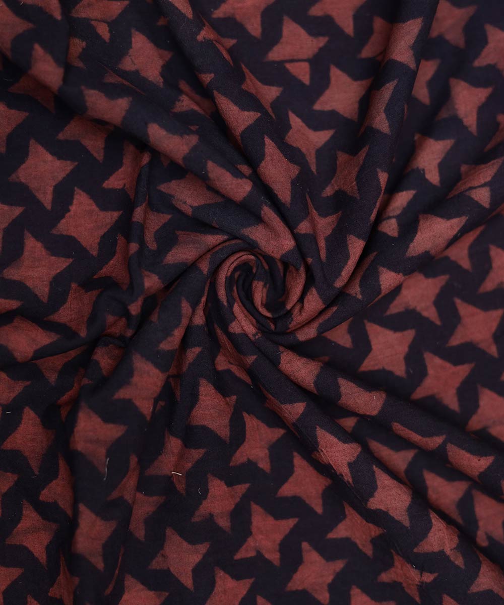 Black and red natural dye star pattern handblock print fabric