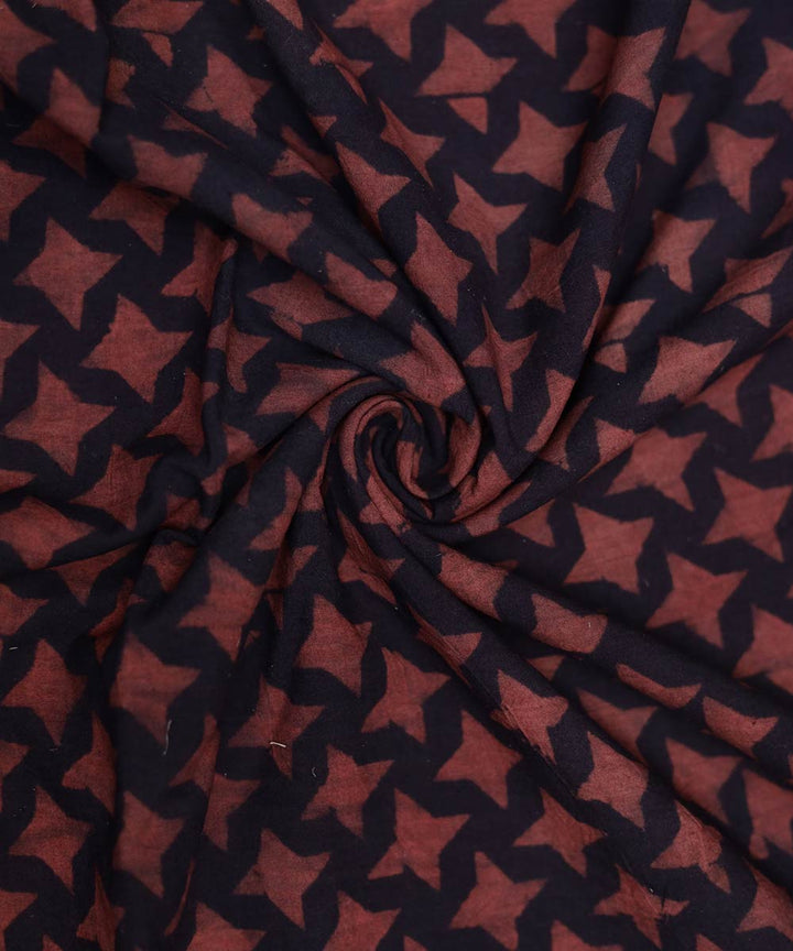 Black and red natural dye star pattern handblock print fabric