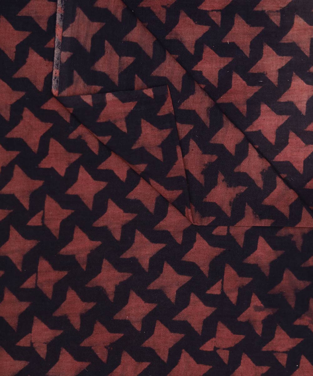 Black and red natural dye star pattern handblock print fabric