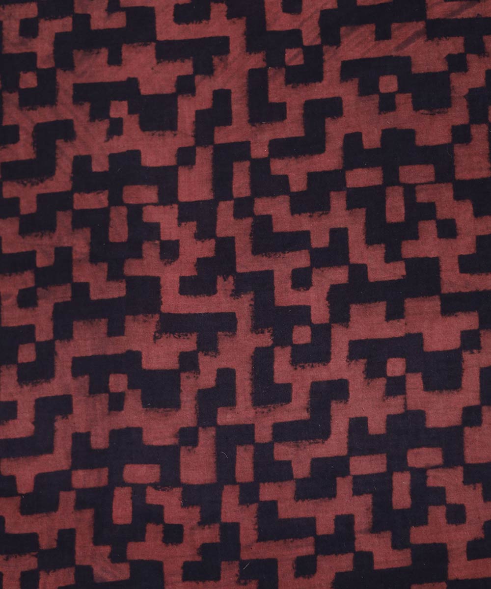 Black red natural dye hand block print mosaic pattern cotton fabric