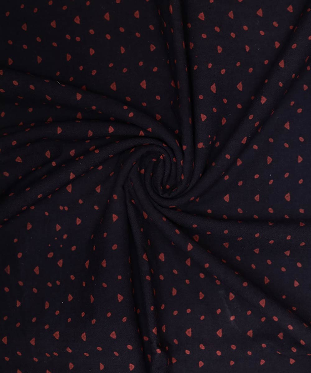 Black and red natural dye hand block printed cotton fabric