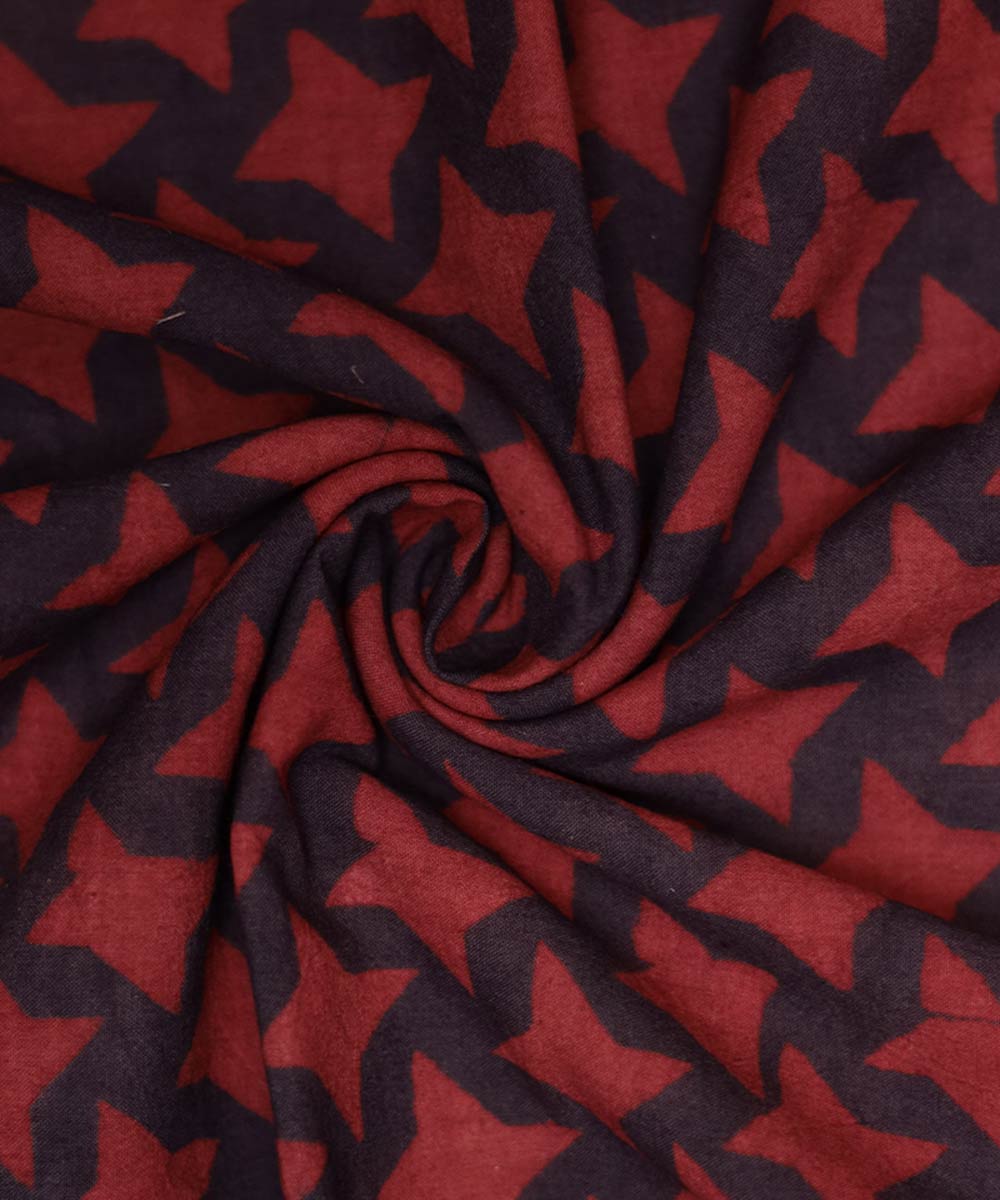 Red and black natural dye star pattern handblock print fabric