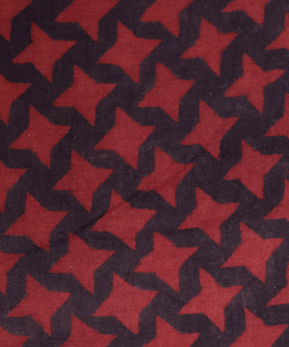Red and black natural dye star pattern handblock print fabric