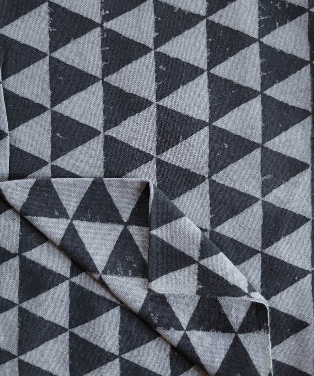 Black and white triangle pattern hand block printed kala cotton fabric