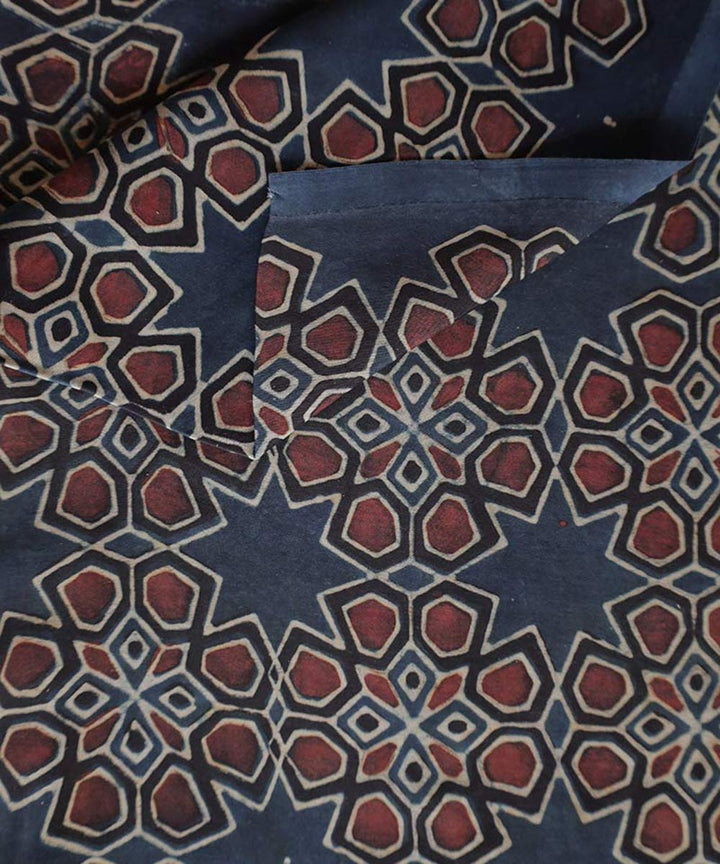 Indigo red handblock print ajrakh modal fabric
