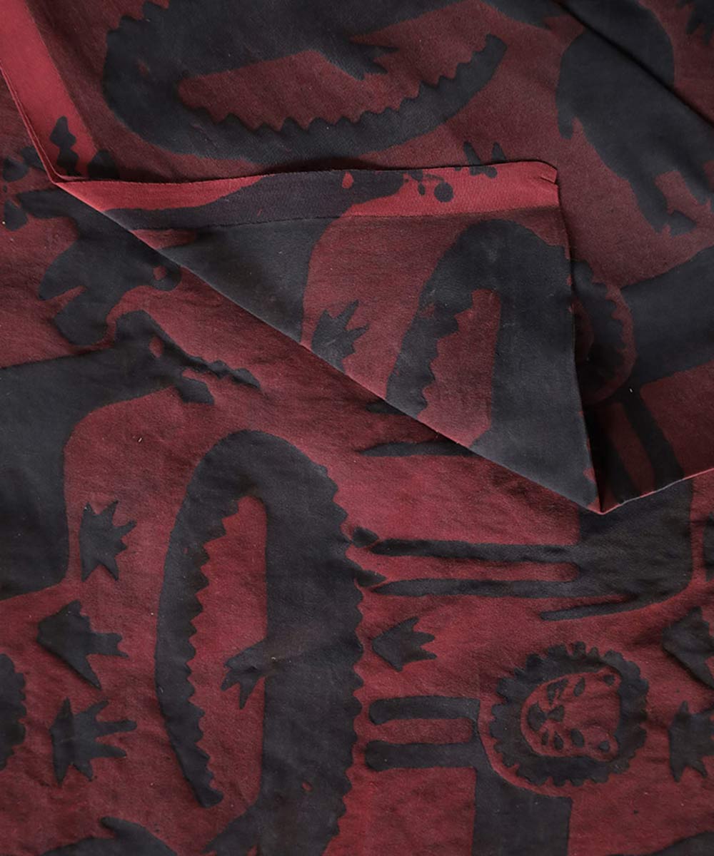 Red black hand block print modal fabric