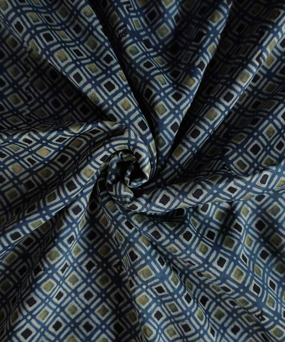 Blue mustard hand block print modal fabric