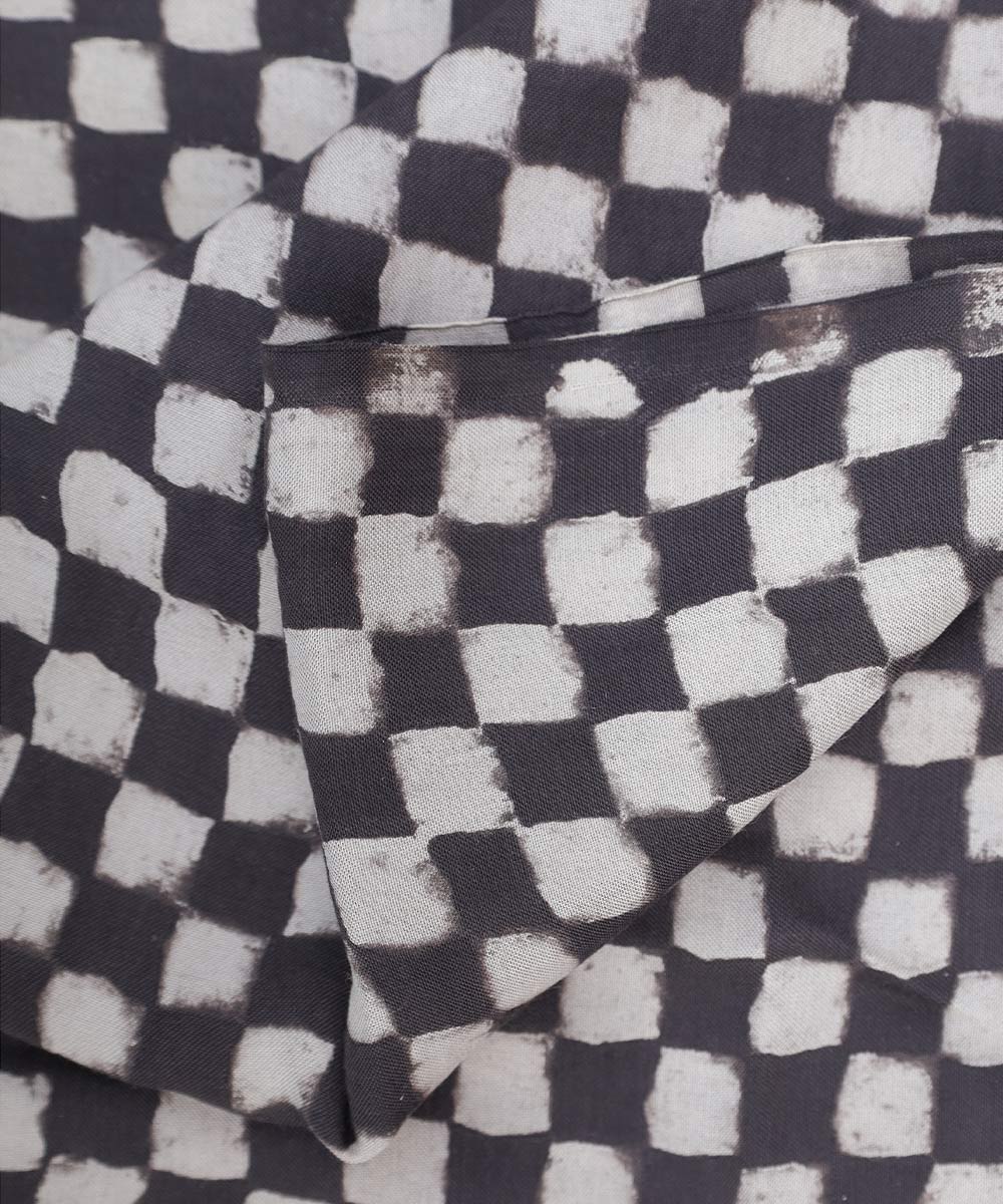 Black white hand block printed modal fabric