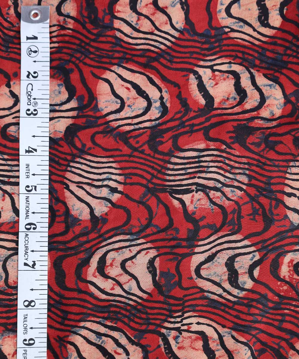 Red white abstract hand block print modal fabric