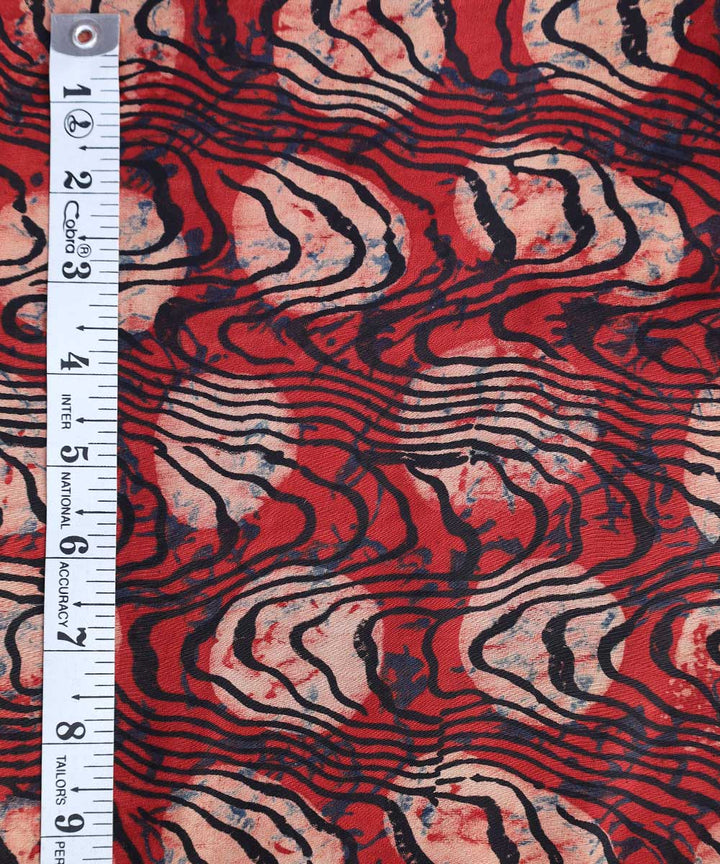 Red white abstract hand block print modal fabric