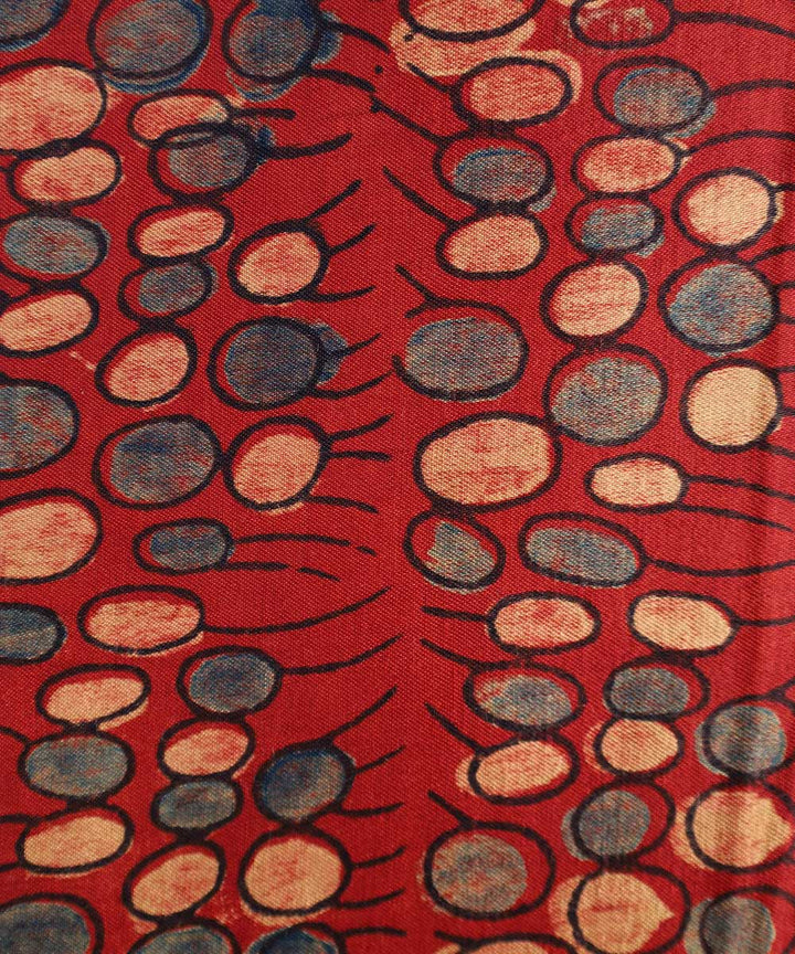 Red multicolor hand block print modal fabric