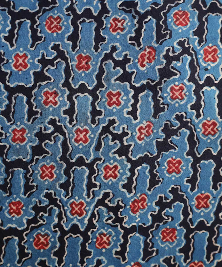 Blue black block printed modal fabric