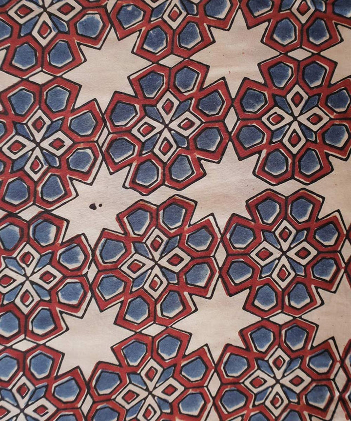 Beige hexagon florals hand block printed modal fabric