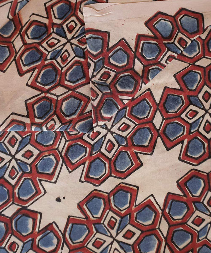 Beige hexagon florals hand block printed modal fabric