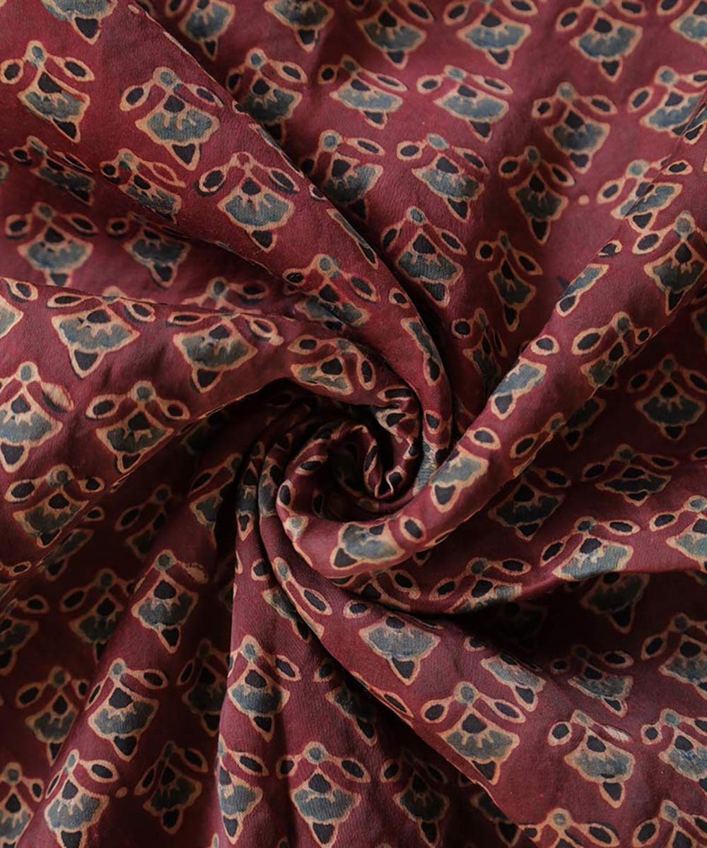 Red static flower hand block printed modal fabric