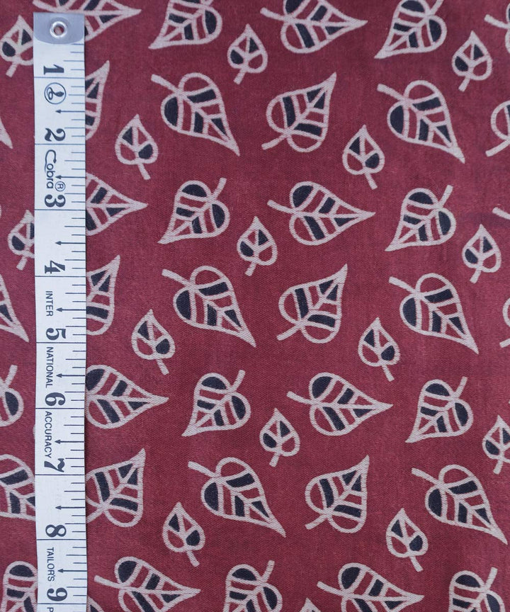 Red leaves block printed modal fabric
