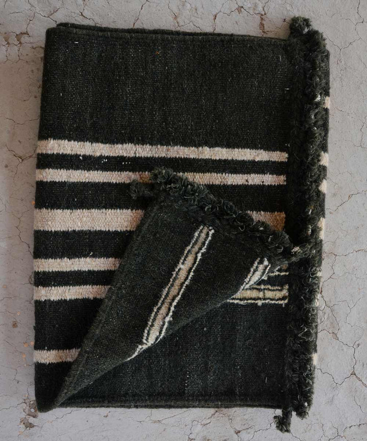 Black white handwoven woolen kharad rug