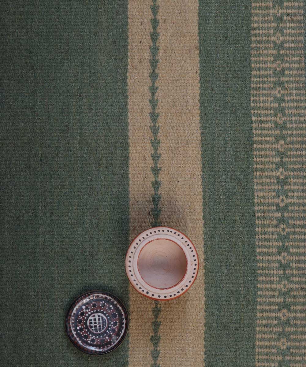Indigo white handwoven woolen carpet