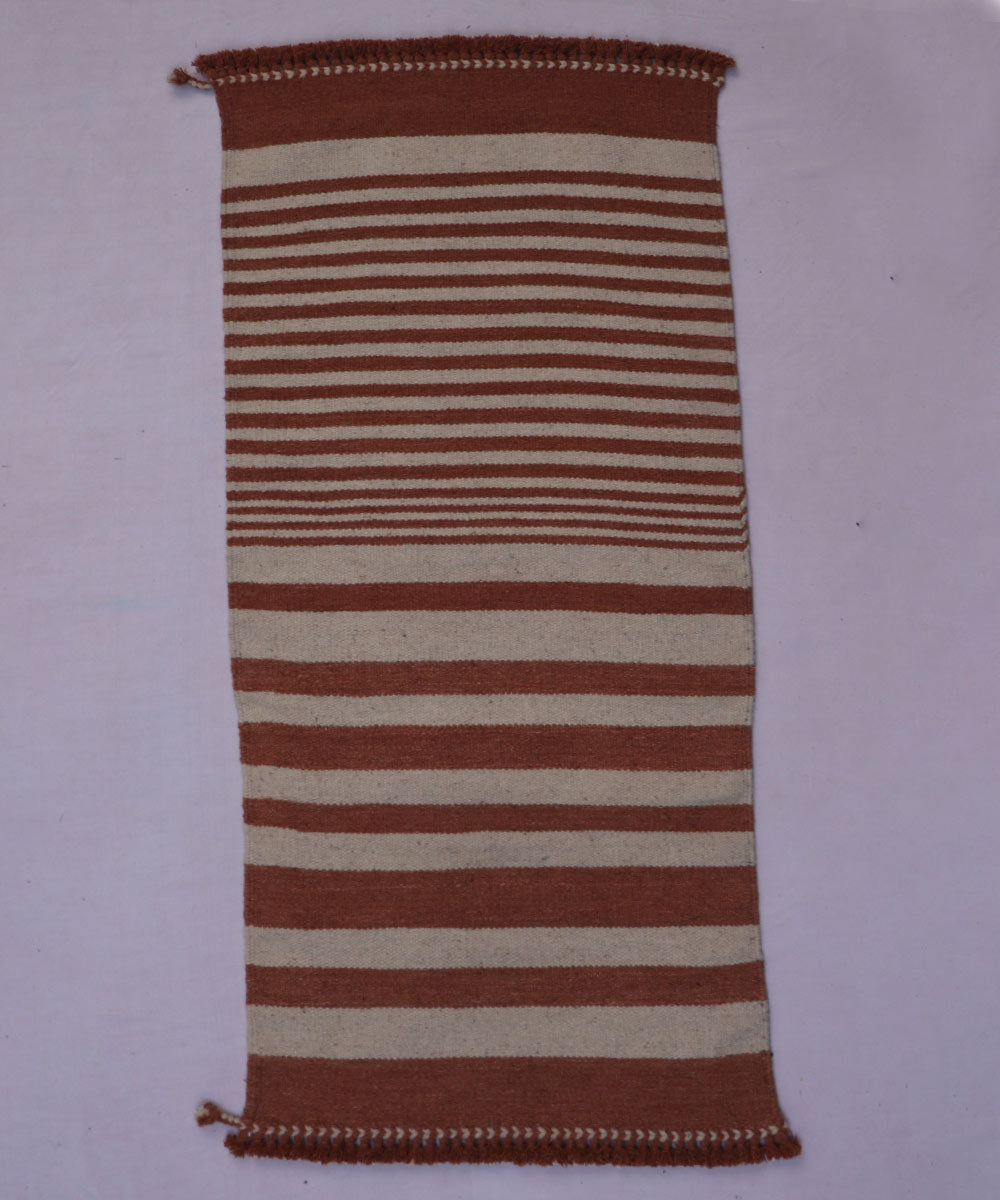 Maroon off white handwoven woolen carpet