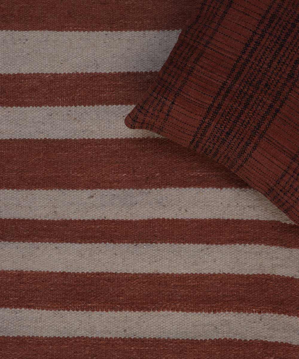 Maroon off white handwoven woolen carpet