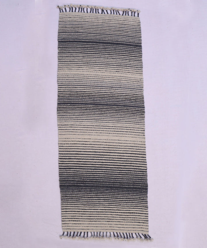 Black white handwoven woolen carpet