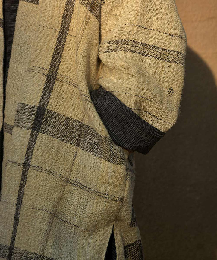 Off white black checks handwoven woolen jacket