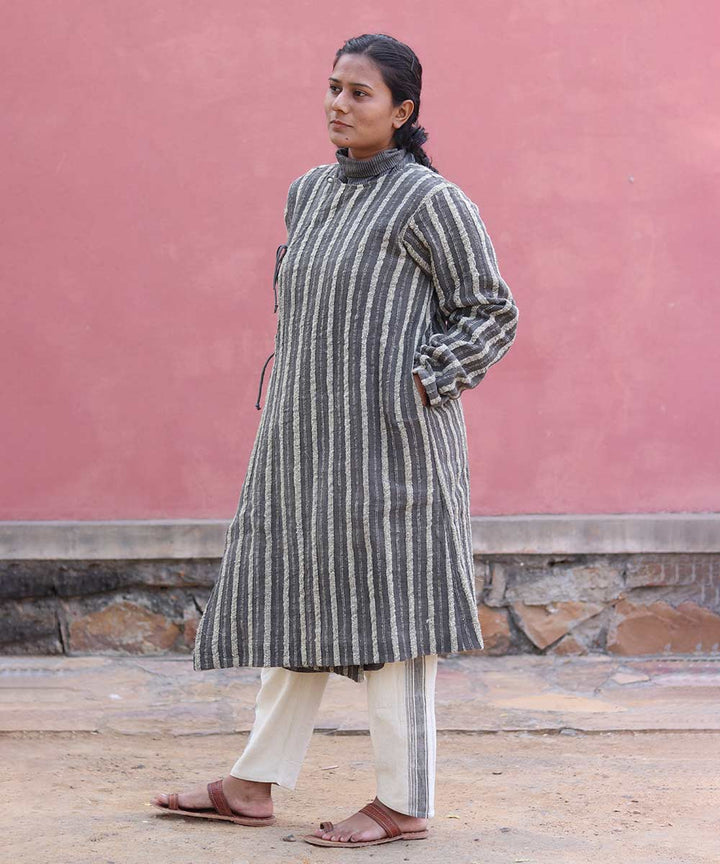 Black handwoven angrakho woolen jacket