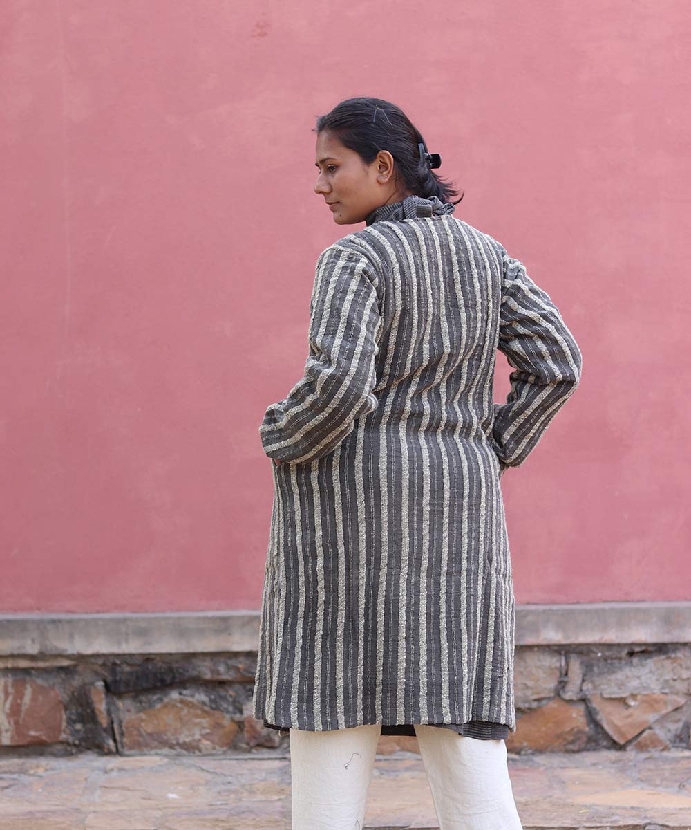 Black handwoven angrakho woolen jacket