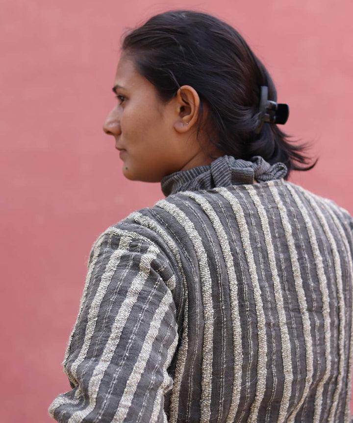 Black handwoven angrakho woolen jacket