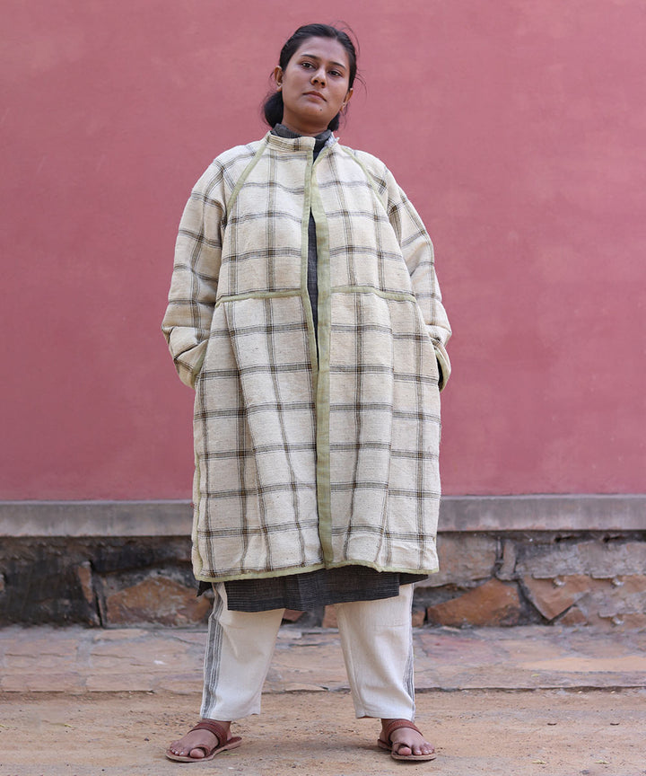 Off white checks handwoven woolen jacket