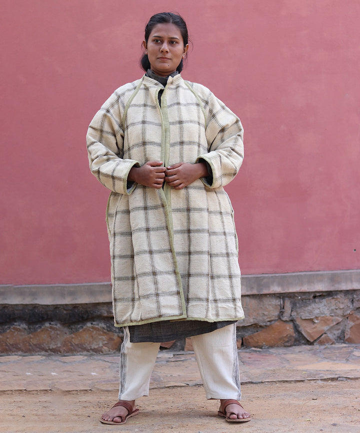 Off white checks handwoven woolen jacket