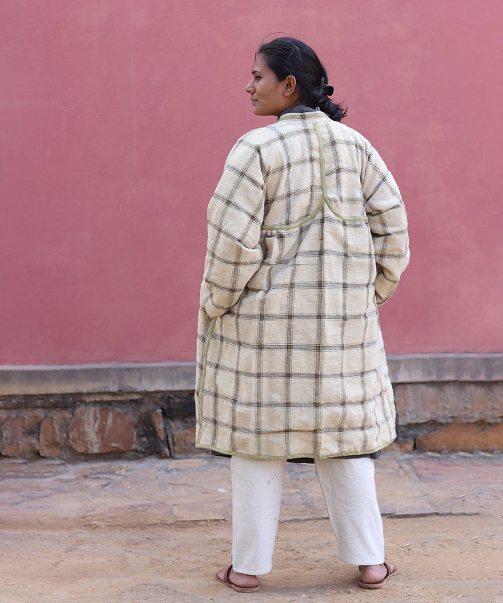 Off white checks handwoven woolen jacket