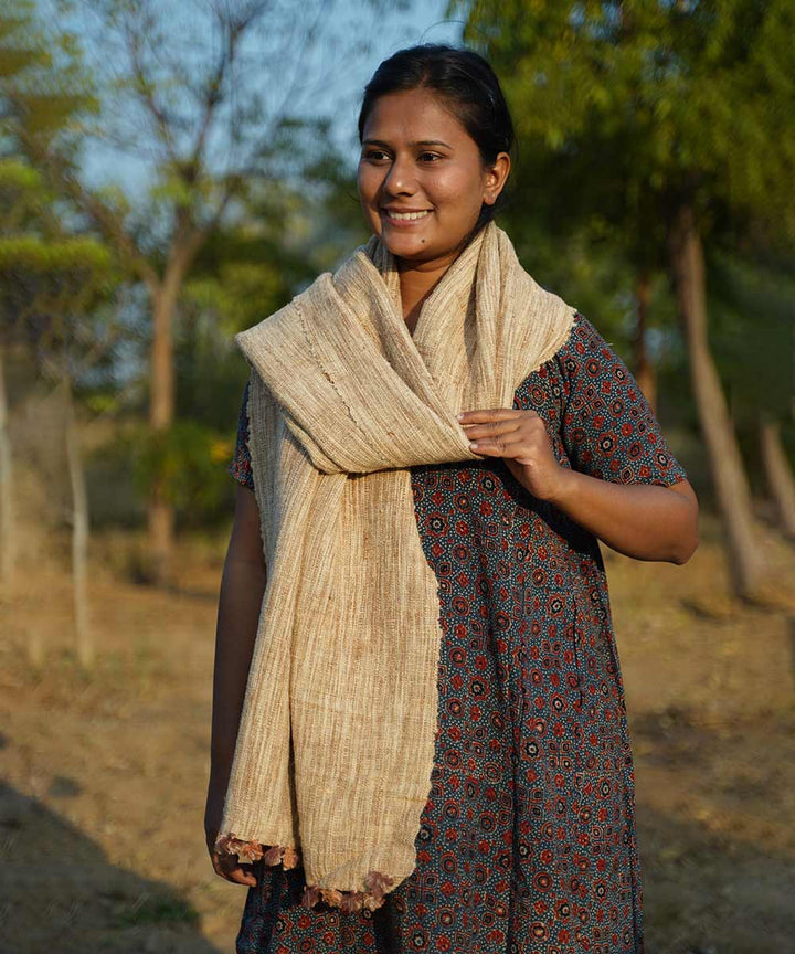 Beige handspun handloom woolen stole