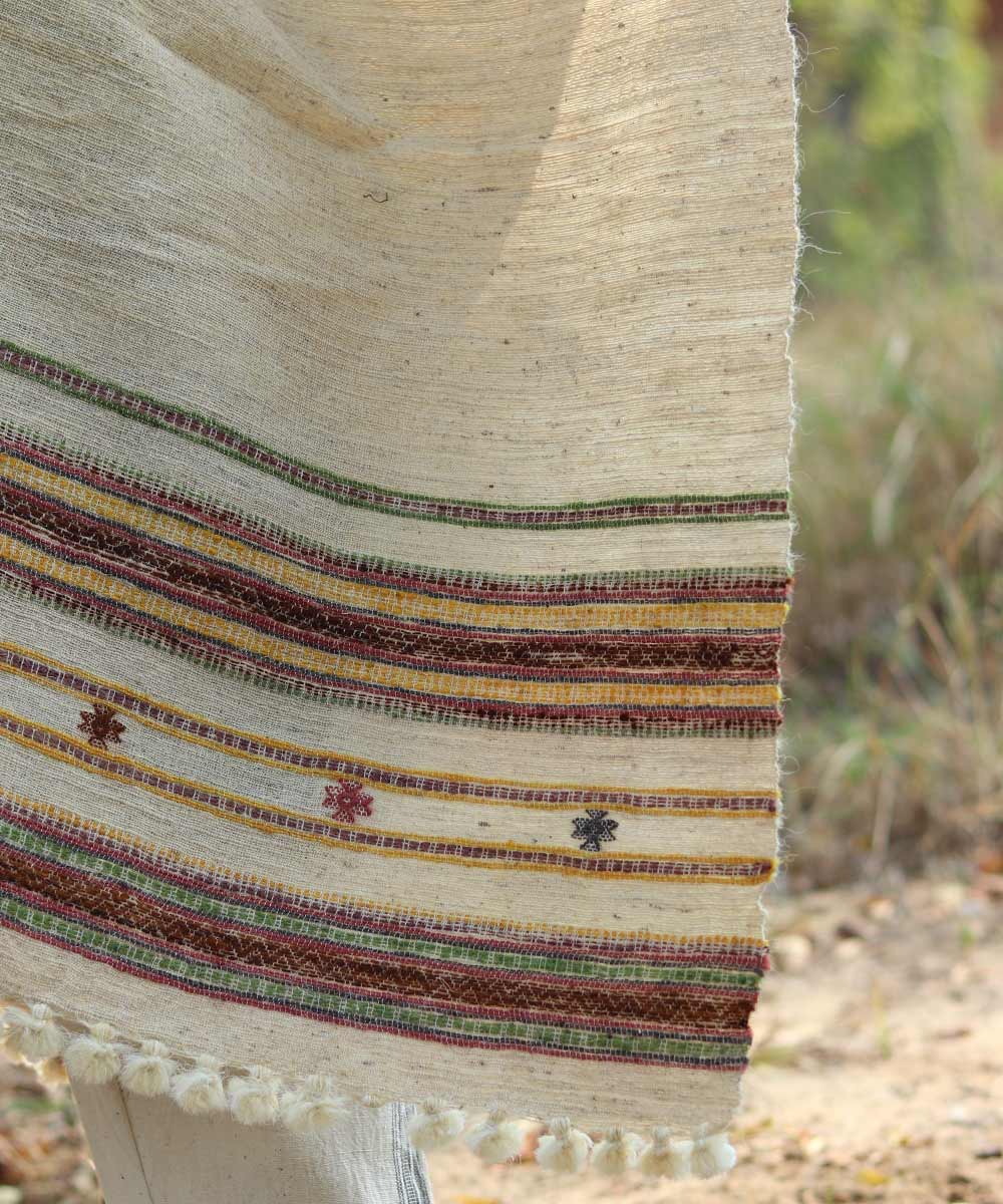 Natural white handspun hand woven woolen shawl