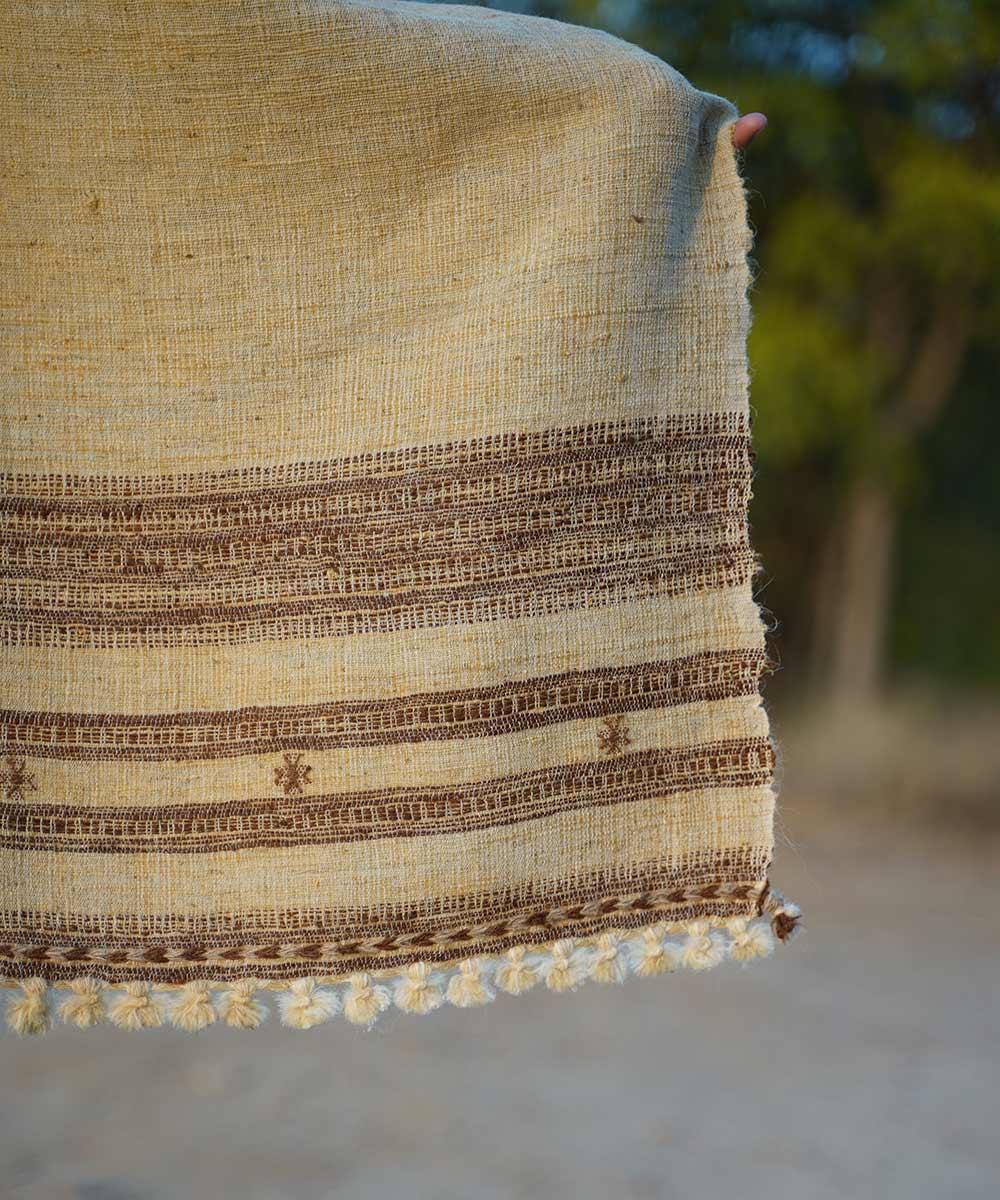 Off white handspun handwoven woolen shawl