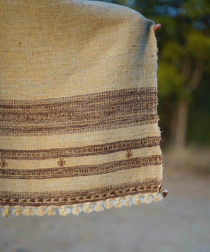 Off white handspun handwoven woolen shawl
