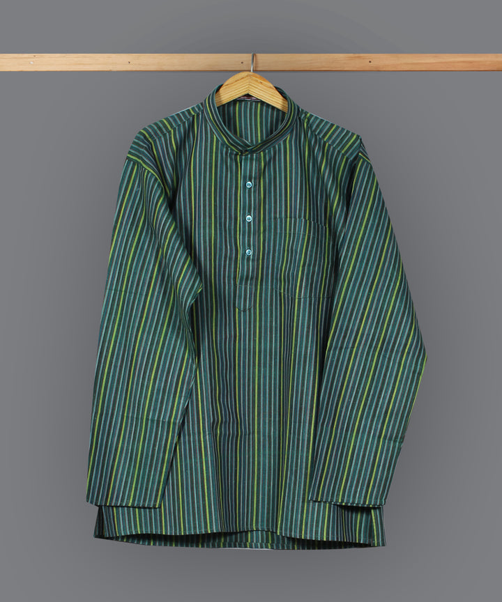 Dark green multicolor handloom short cotton kurta