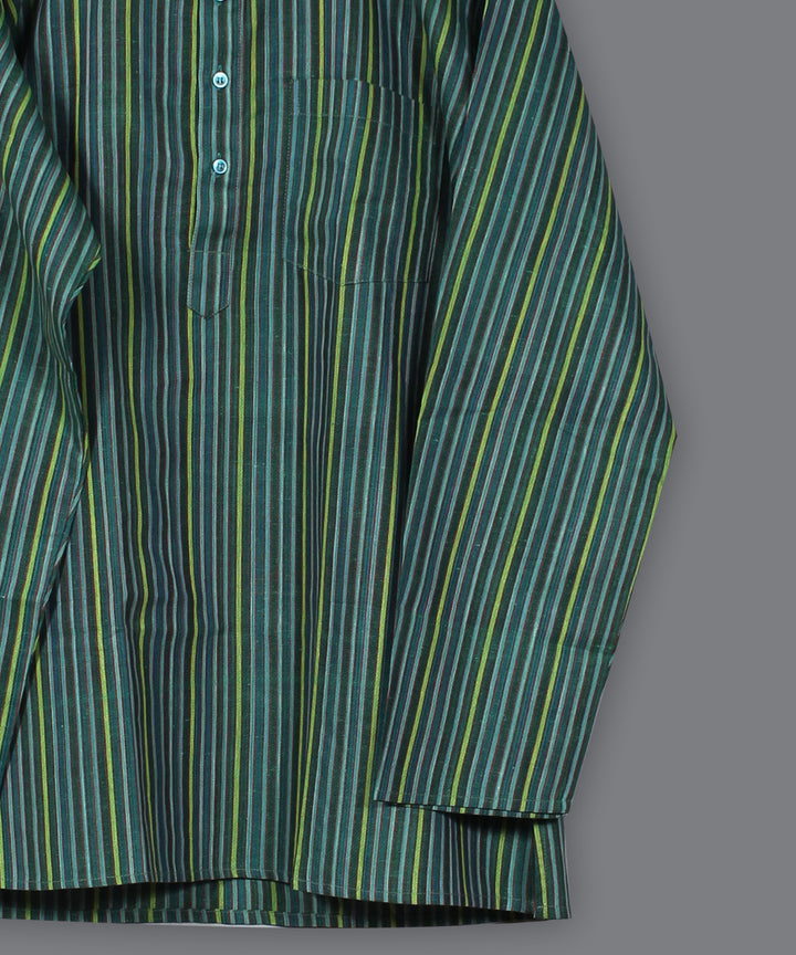 Dark green multicolor handloom short cotton kurta