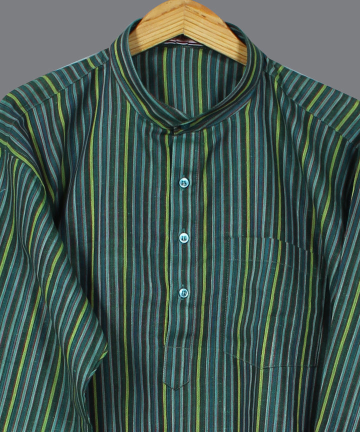 Dark green multicolor handloom short cotton kurta