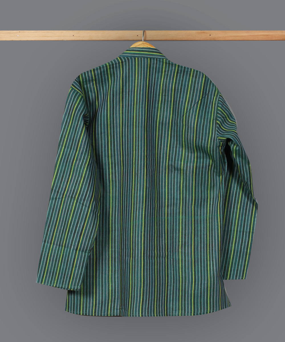 Dark green multicolor handloom short cotton kurta