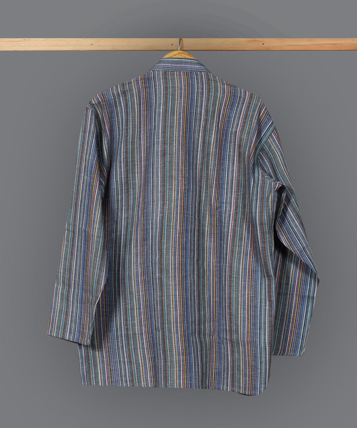Grey multicolor handloom short cotton kurta