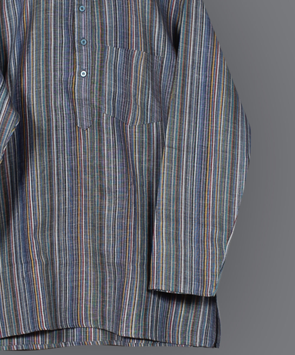 Grey multicolor handloom short cotton kurta