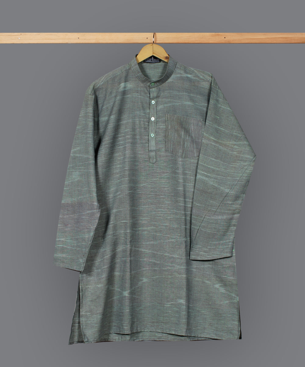 Grey hand loom long cotton kurta