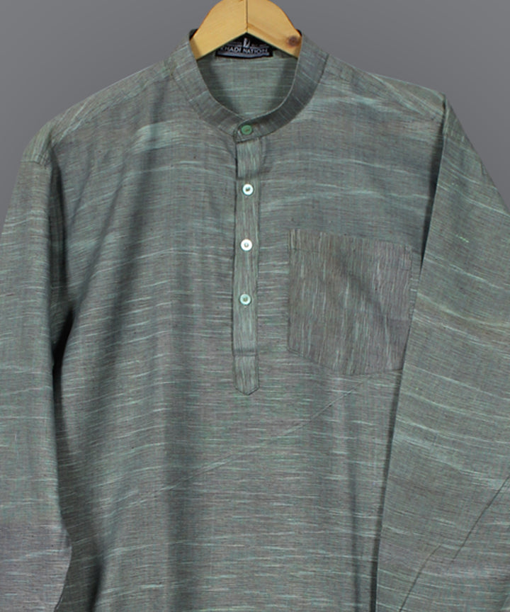 Grey hand loom long cotton kurta